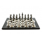 Dal Rossi Italy Chess Set Flat  Black/Erable Board 50cm, With Metal Dark Titanium and Silver chessmen 115mm