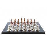 Dal Rossi Italy Chess Set Flat  Black/Erable Board 50cm, With Copper & Silver Weighted Metal 85mm Chess Pieces