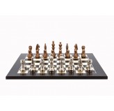 Dal Rossi Italy Chess Set Flat  Black/Erable Board 50cm, With Copper & Silver Weighted Metal 100mm Chess Pieces