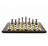 Dal Rossi Italy Chess Set Black Erable Board 50cm, With Very Heavy Brass Staunton Gold and Silver chessmen 110mm