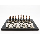 Dal Rossi Italy Chess Set Flat  Black/Erable Board 50cm, With Black and White with Copper and Gun Metal Gray Tops and Bottoms Chess Pieces 110mm 