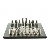 Dal Rossi Italy Chess Set Flat  Carbon Fibre Board 40cm, With Metal Dark Titanium and Silver chessmen 85mm