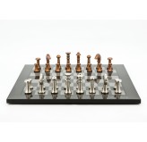 Dal Rossi Italy Chess Set Flat  Carbon Fibre Finish Board 50cm, With Metal Copper and silver Chessmen 80mm