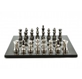Dal Rossi Italy Chess Set Flat  Carbon Fibre Board 50cm, With Metal Dark Titanium and Silver chessmen 115mm