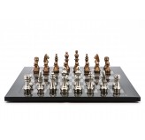 Dal Rossi Italy Chess Set Carbon Fibre Finish Flat Board 50cm, With Copper & Silver Weighted Metal Chess Pieces 100mm pieces
