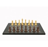 Dal Rossi Italy Chess Set Flat  Carbon Fibre Finish Board 50cm, With Queens Gambit Chessmen 90mm