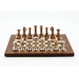 Dal Rossi Italy Chess Set Mahogany Maple Flat Board 40cm, With Metal Copper and silver Chessmen 80mm