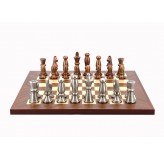 Dal Rossi Italy Chess Set Mahogany Flat Board 40cm, With Copper & Silver Weighted Metal 85mm Chess Pieces