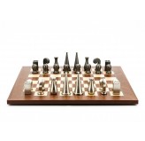 Dal Rossi Italy Chess Set Mahogany Maple Flat Board 50cm, With Metal Dark Titanium and Silver 90mm Chessmen