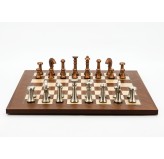 Dal Rossi Italy Chess Set Mahogany Maple Flat Board 50cm, With Metal Copper and silver Chessmen 80mm 