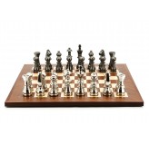 Dal Rossi Italy Chess Set Mahogany Maple Flat Board 50cm, With Metal Dark Titanium and Silver chessmen 115mm
