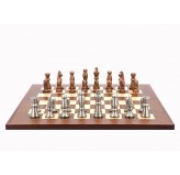 Dal Rossi Italy Chess Set Mahogany Flat Board 50cm, With Copper & Silver Weighted Metal 85mm Chess Pieces