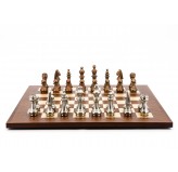 Dal Rossi Italy Chess Set Mahogany Flat Board 50cm, With Copper & Silver Weighted Metal 100mm Chess Pieces