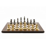Dal Rossi Italy Chess Set Palisanders Maple Flat Board 50cm, With Very Heavy Brass Staunton Gold and Silver chessmen 110mm