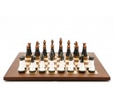 Dal Rossi Italy, Black and White with Copper and Gun Metal Gray Tops and Bottoms Chessmen on a Palisander and Maple 50cm