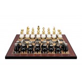 Dal Rossi Italy, Black and White with Gold and Silver Tops and Bottoms Chessmen 90mm on a Walnut Shiny Finish, 40cm Chess Board