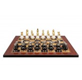 Dal Rossi Italy, Black and White with Gold and Silver Tops and Bottoms Chessmen 90mm on a Walnut Shiny Finish, 50cm Chess Board