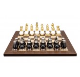 Dal Rossi Italy, Black and White with Gold and Silver Tops and Bottoms Chessmen 90mm on a Palisander / Maple, 40cm Chess Board