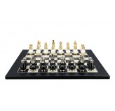 Dal Rossi Italy, Black and White with Gold and Silver Tops and Bottoms Chessmen 90mm on a Black / Erable, 50cm Chess Board
