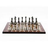 Dal Rossi Italy Chess Set Flat  Walnut Finish Board 40cm, With Metal Dark Titanium and Silver chessmen 85mm