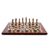Dal Rossi Italy Chess Set Walnut Finish Flat Board 50cm, With Copper & Silver Weighted Metal Chess Pieces 100mm pieces