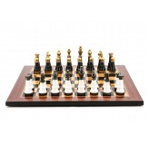 Dal Rossi Italy Chess Set Flat  Walnut Finish Board 50cm,With Black and White with Gold and Gun Metal Tops and Bottoms Chessmen 110mm