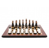 Dal Rossi Italy Chess Set Flat  Walnut Finish 50cm, With Black and White with Copper and Gun Metal Gray Tops and Bottoms Chess Pieces 110mm 