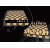 Dal Rossi Chess, Wooden Inlaid box, with drawer and chess pieces, 14"