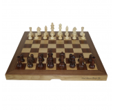 Dal Rossi  Light Walnut / Boxwood Finish Folding Chess Set, 16" NEW