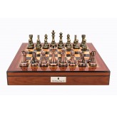 Dal Rossi Italy Copper / Bronze Chess Set on Walnut Shiny Finish Chess Box 20” with compartments