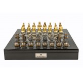 Dal Rossi Italy Medieval Warrior Chess Set on Carbon Fibre Shiny Finish Chess Box 20” with compartments