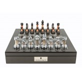 Dal Rossi Italy Carbon Fibre Shiny Finish Chess Box 16” with Metal Marble Chess Pieces