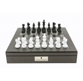 Dal Rossi Italy Carbon Fibre Shiny Finish Chess Box 16” with Black and White Chess Pieces