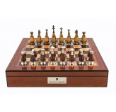 Dal Rossi Staunton Metal Wood Chess set Walnut Finish Chess Box 16” with compartments