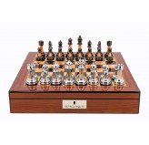 Dal Rossi  Metal / Marble Finish Chess set Walnut Finish Chess Box 16” with compartments