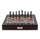 Dal Rossi Italy Chess Box  Mahogany Finish 20" with compartments Silver & Titanium 101mm pieces