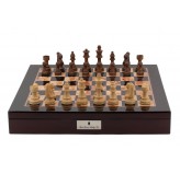 Dal Rossi Italy Chess Box Mahogany Finish 20" with compartments with Staunton Wooden 95mm Chess pieces