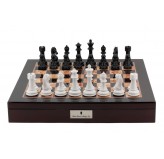 Dal Rossi Italy Chess Box Mahogany Finish 20" with compartments with Black and White 101mm Chess pieces