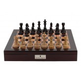 Dal Rossi Italy Chess Box Mahogany Finish 20" with compartments with Black Ebony  and Wood Grain Finish 101mm Chess pieces