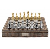 Dal Rossi Italy Chess Box Mosaic  Finish 20" with compartments with Gold and Silver Finish 101mm Chess pieces