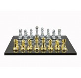 Dal Rossi Italy Gold / Silver Chess Pieces on Carbon Fibre Finish Chess Board 50cm