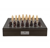 Dal Rossi Italy Isle of Lewis Chess Set on a Carbon Fibre Shiny Finish Chess Box 16” with compartments