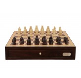Dal Rossi Italy Isle of Lewis Chess Set on a Shiny Walnut Chess Box with Drawers 18" 