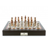 Dal Rossi Italy Chess Set 18” Brown with PU Leather Edge with compartments, With Copper & Silver Weighted Metal 85mm Chess Pieces