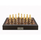 Dal Rossi Italy Chess Set 18” Brown with PU Leather Edge with compartments, With Queens Gambit Chessmen 90mm