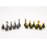 Dal Rossi Italy, Gray and Green with Gold and Silver Tops and Bottoms Chessmen 90mm