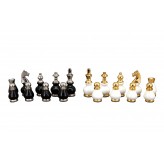 Dal Rossi Italy, Black and White with Gold and Silver Tops and Bottoms Chessmen 90mm