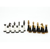 Dal Rossi Italy, Black and White with Gold and Gun Metal Tops and Bottoms Chessmen 110mm ONLY
