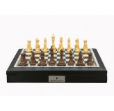 Dal Rossi Italy Chess Set 18” Black and White with Black PU Leather Edge with compartments, With Queens Gambit chessmen 90mm