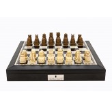 Dal Rossi Italy Black PU Leather Bevilled Edge chess box with compartments 18" with Medieval Resin Chessmen